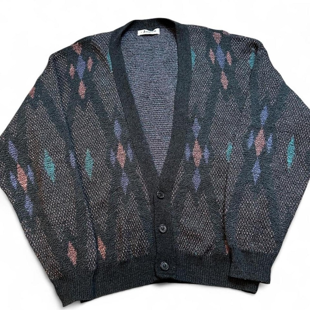 Vintage Jantzen multicolor geometric preppy‎ knitted grandpa cardigan medium